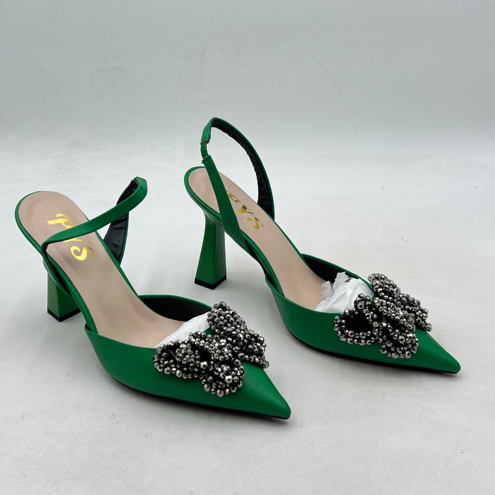 Fys Seagreen Slip On Pointed Toe Pumps Butterfly … - image 4